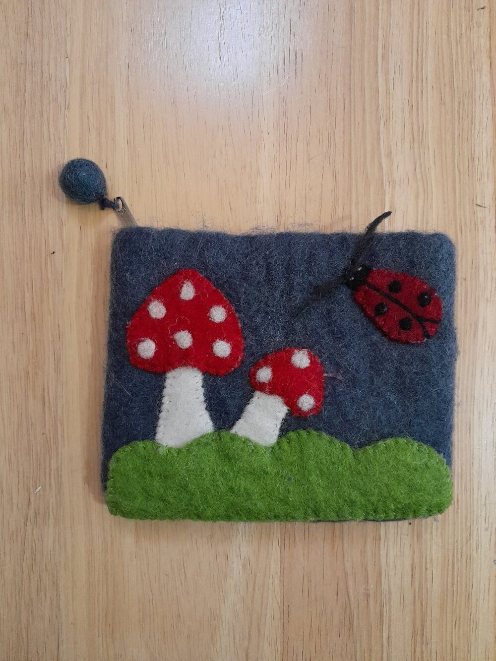 BNB Crafts Handmade Felted Wool Mushroom Ladybug Coin Pouch Purse